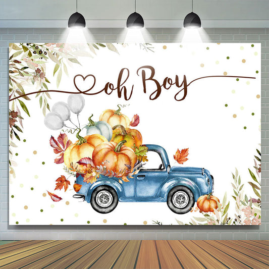Lofaris Blue Truck Balloon Pumpkin Boy Baby Shower Backdrop