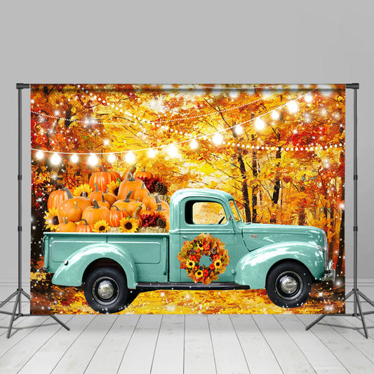 Lofaris Blue Truck Light Pumpkin Maple Leaf Autumn Backdrop