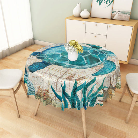Lofaris Blue Turtle Seaweed Geographical Round Tablecloth