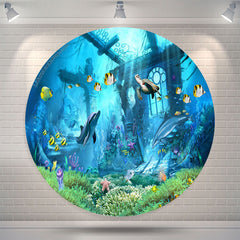 Lofaris Blue Undersea World Birthday Round Backdrop Cover