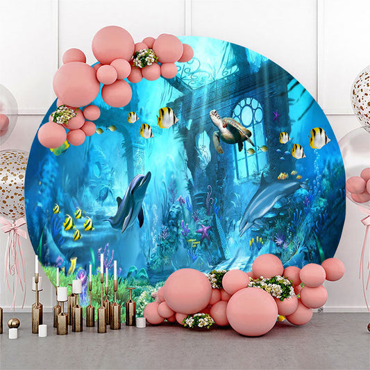 Lofaris Blue Undersea World Birthday Round Backdrop Cover