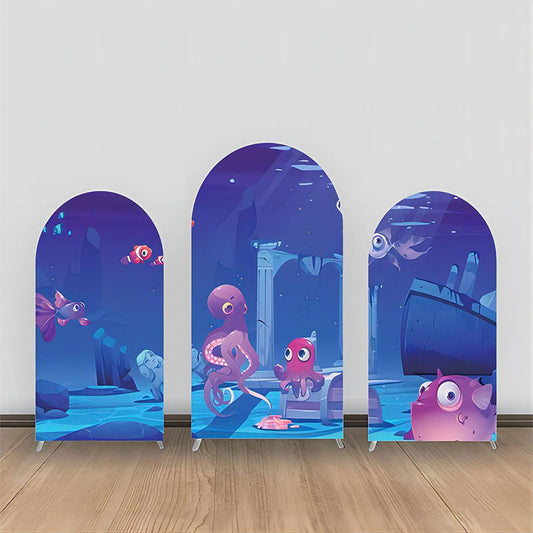 Lofaris Blue Underwater Cute Animals Ruins Arch Backdrop Kit