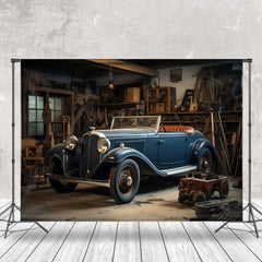 Lofaris Blue Vintage Car Garage Photo Architecture Backdrop