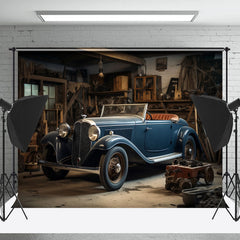Lofaris Blue Vintage Car Garage Photo Architecture Backdrop