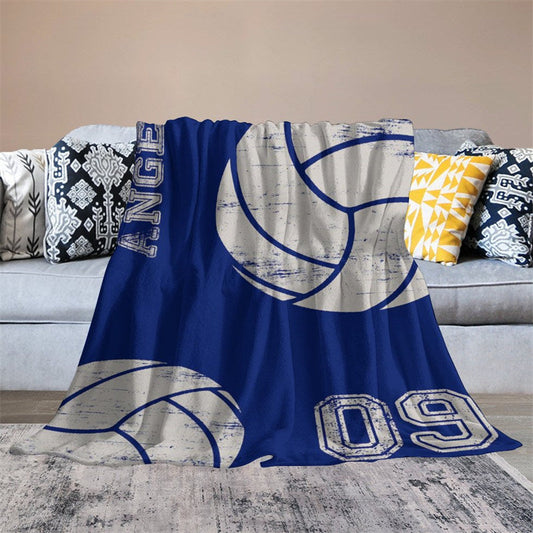 Lofaris Blue Volleyball Jersey Sports Style Custom Name Blanket