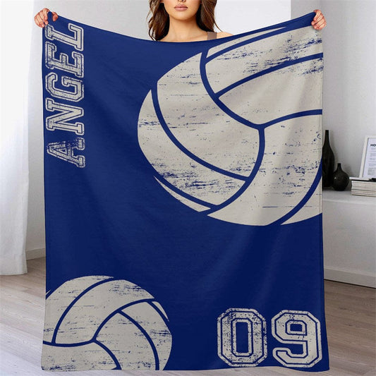 Lofaris Blue Volleyball Jersey Sports Style Custom Name Blanket