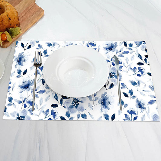 Lofaris Blue Water Color Floral Leaves Set Of 4 Placemats