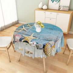Lofaris Blue Water Conch Shell Beach Summer Round Tablecloth