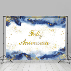 Lofaris Blue Watercolor Gold Glitter Anniversary Backdrop