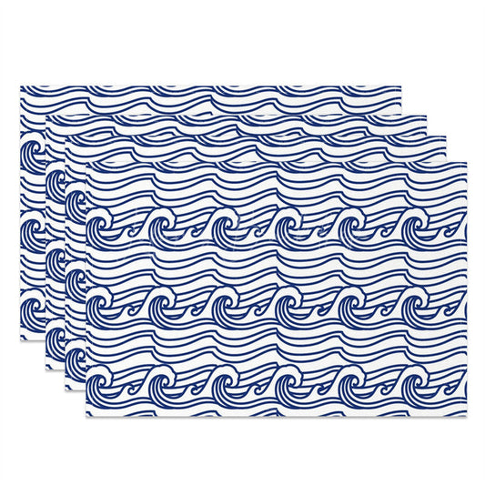 Lofaris Blue Wavy Pattern Lines Artistic Set Of 4 Placemats