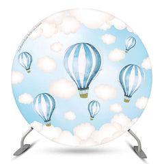 Lofaris Blue White Airballoon Round Baby Shower Backdrop