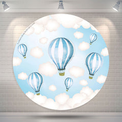Lofaris Blue White Airballoon Round Baby Shower Backdrop