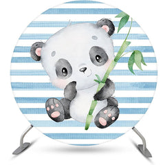 Lofaris Blue White Bamboo Panda Round Baby Shower Backdrop