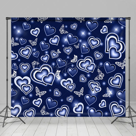 Lofaris Blue White Butterfly Hearts Starlight Party Backdrop