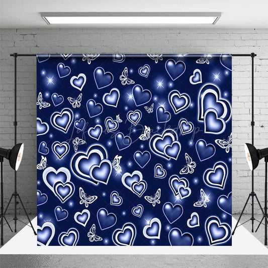 Lofaris Blue White Butterfly Hearts Starlight Party Backdrop