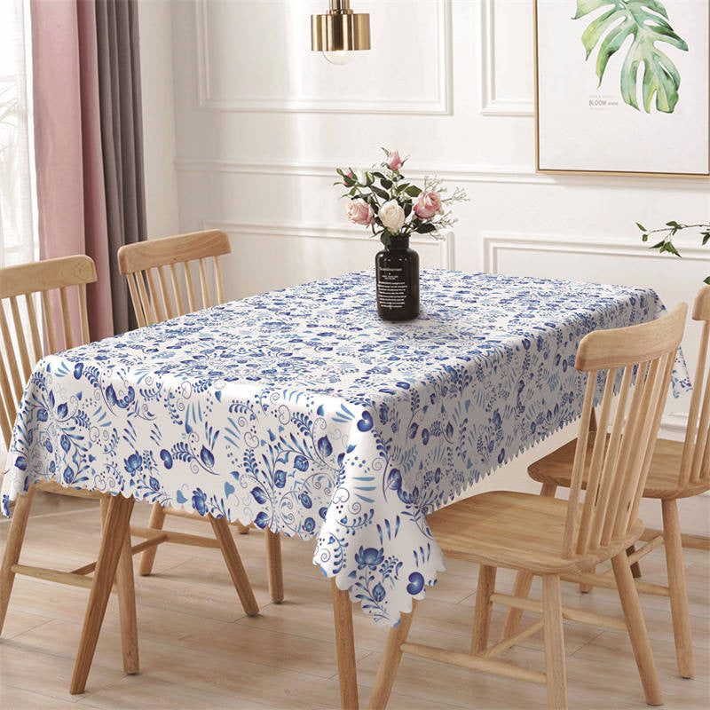 Lofaris Blue White Dense Pattern Dining Rectangle Tablecloth