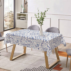 Lofaris Blue White Dense Pattern Dining Rectangle Tablecloth