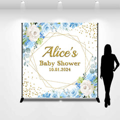 Lofaris Blue White Floral Leaves Custom Baby Shower Backdrop