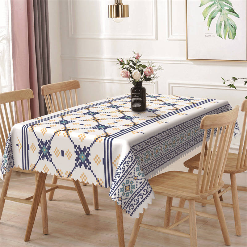 Lofaris Blue White Low Pixels Pattern Rectangle Tablecloth