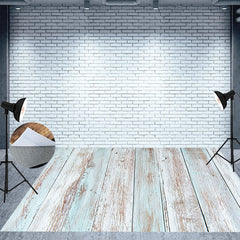 Lofaris Blue White Paint Wooden Floor Backdrop For Photo
