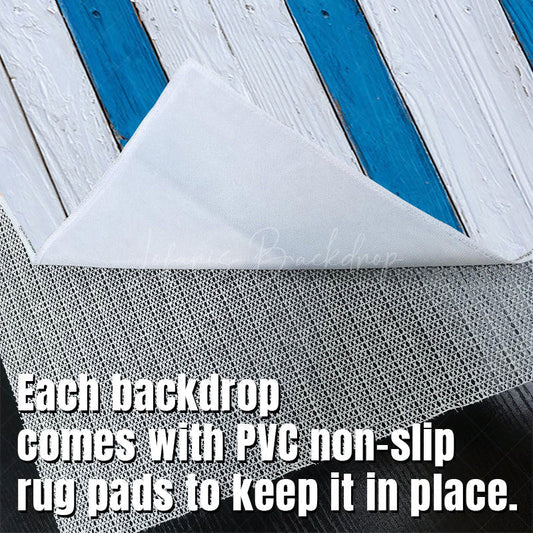 Lofaris Blue White Painted Vertical Stripe Wood Floor Mat