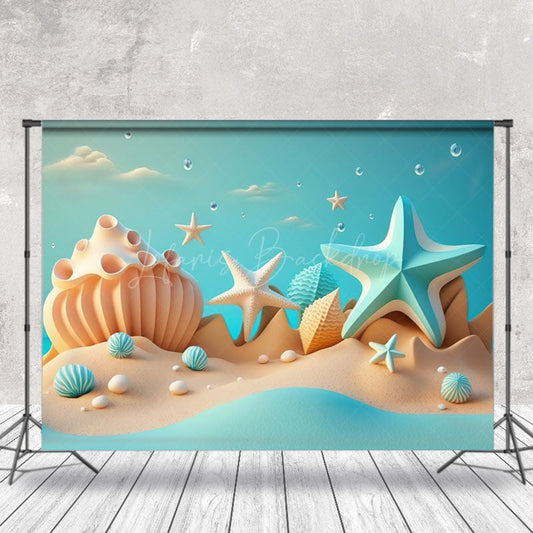 Lofaris Blue White Starfish Shell Beach Sky Summer Backdrop