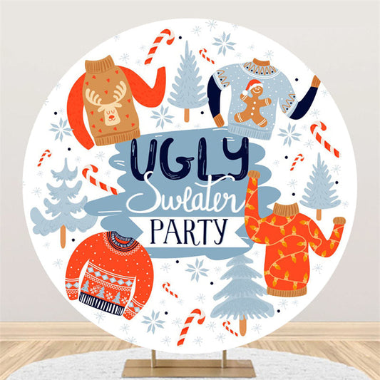 Lofaris Blue White Ugly Sweater Party Tree Circle Backdrop