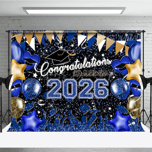 Lofaris Blue Yellow Balloons Congrats 2026 Grad Backdrop