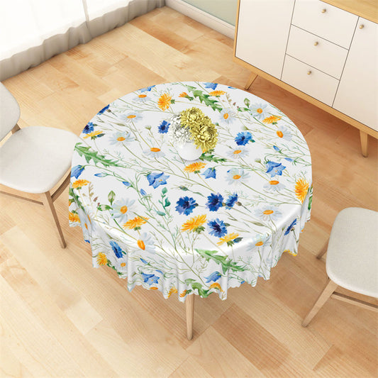 Lofaris Blue Yellow Floral Greenery Spring Round Tablecloth