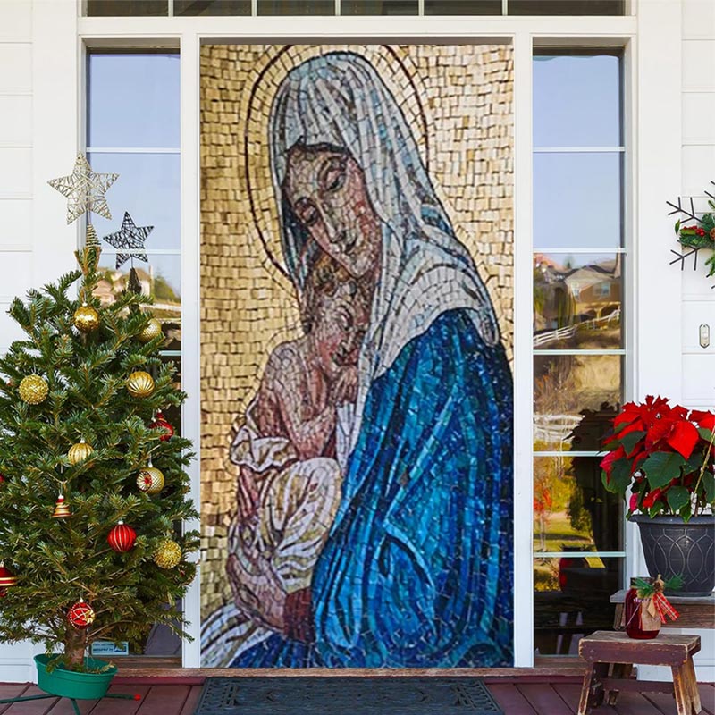 Lofaris Blue Yellow Holy Woman Baby Christmas Door Cover