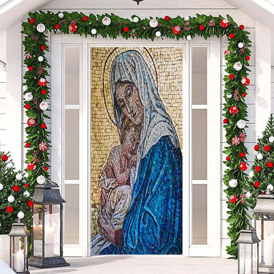 Lofaris Blue Yellow Holy Woman Baby Christmas Door Cover