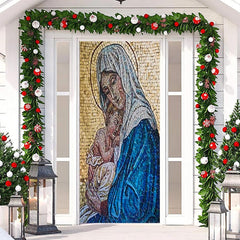 Lofaris Blue Yellow Holy Woman Baby Christmas Door Cover