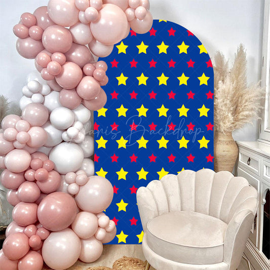Lofaris Blue Yellow Red Stars Birthday Party Arch Backdrop