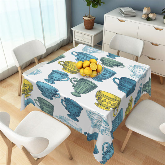 Lofaris Blue Yellow Tumblers Patterns Square Tablecloth