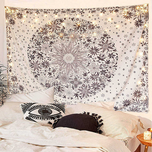 Lofaris Bohemian Beige Daisy Medallion Floral Wall Tapestry