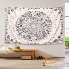 Lofaris Bohemian Beige Daisy Medallion Floral Wall Tapestry