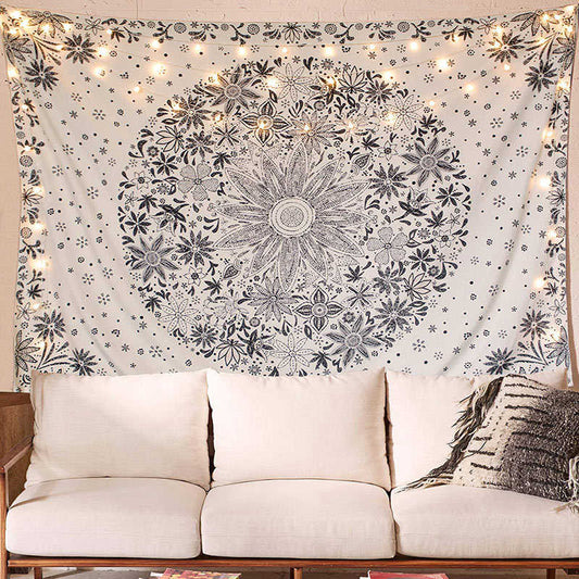 Lofaris Bohemian Beige Daisy Medallion Floral Wall Tapestry