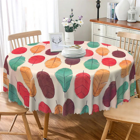 Lofaris Bohemian Feather Warm White Family Round Tablecloth