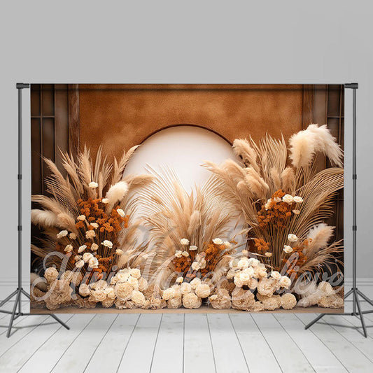 Lofaris Boho Arch Floral Reed Champagne Photography Backdrop