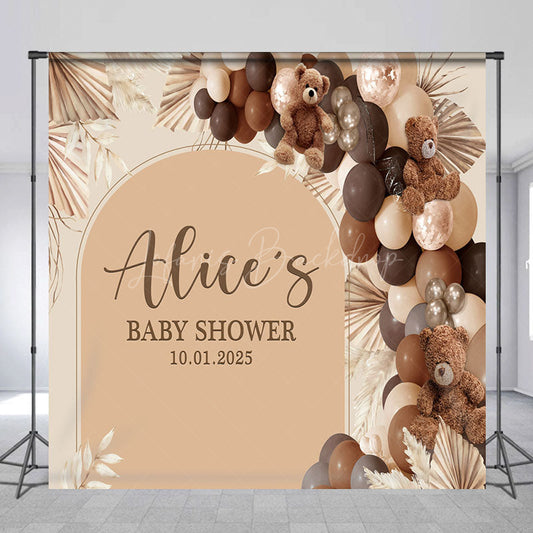 Lofaris Boho Bear Balloons Custom Name Baby Shower Backdrop