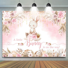 Lofaris Boho Bunny Pink Floral Bulrush Baby Shower Backdrop