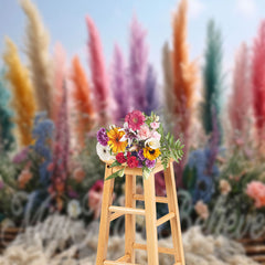 Lofaris Boho Colorful Flowers Feather Spring Photo Backdrop