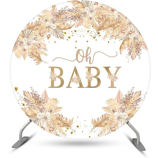 Lofaris Boho Floral Oh Baby Round Gender Reveal Backdrop