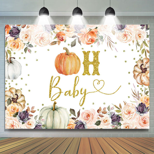 Lofaris Boho Floral Pumpkin Glitter Oh Baby Shower Backdrop