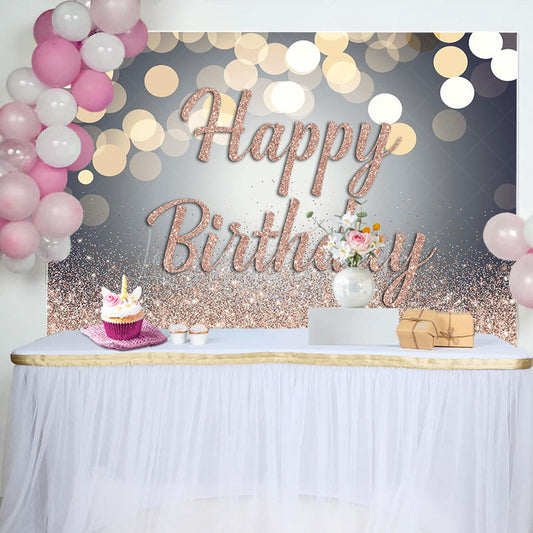 Lofaris Bokeh Rose Gold Glitter Happy Birthday Backdrop