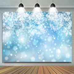 Lofaris Bokeh Snowflake Blue Christmas Backdrop For Photo