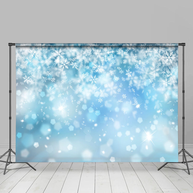 Lofaris Bokeh Snowflake Blue Christmas Backdrop For Photo