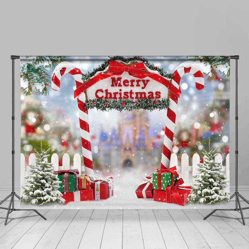 Lofaris Bokeh Snowflake Candy Cane Merry Christmas Backdrop