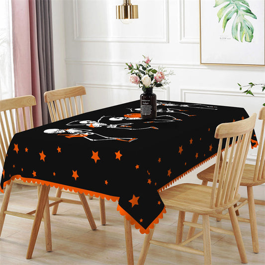 Lofaris Bones Pattern Black Halloween Rectangle Tablecloth