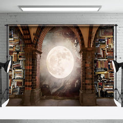 Lofaris Book Brick Wall Arch Moon World Day Backdrop